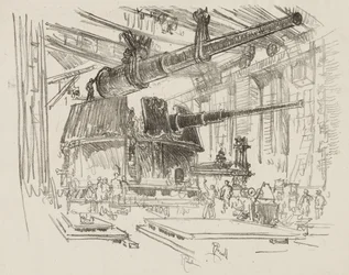 Travail de guerre anglais : Montage des canons dans les tourelles