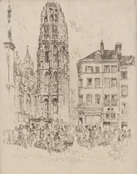 Marché aux fleurs et Tour de Beurre, Rouen, 1907
