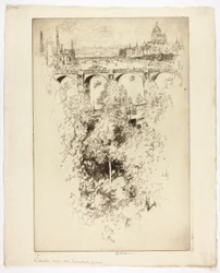 Sur le pont de Waterloo, église et travail