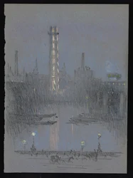 Tour de tir avec lumières nocturnes, depuis l