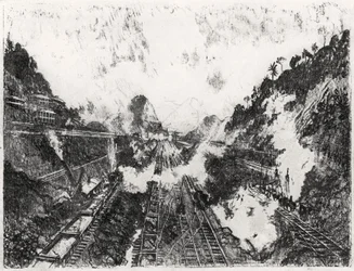 La Coupe vers Ancon Hill, planche XVII de Le Canal de Panama par Joseph Pennell, 1912