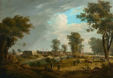 Scène des guerres napoléoniennes : Pont à Lobau avec infanterie française