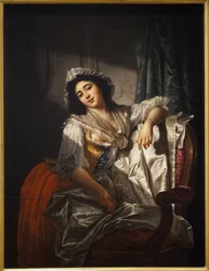 Portrait de Madame Sermet ou la rose et le bouton. Peinture par Joseph Roques (1754-1847), huile sur toile vers 1788. Art français