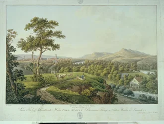 Vue de Iéna depuis Rasenhuehlberg, c.1810 (eau-forte)