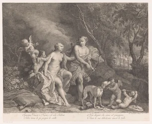 Vénus et Adonis comme amants avec quatre putti