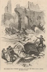 Ouvriers transportant des coffres-forts des ruines, illustration de Frank Leslie