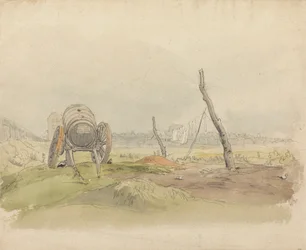 Paysage avec charrette à eau et corde à linge
