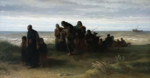 Pêcheurs portant un noyé, vers 1861