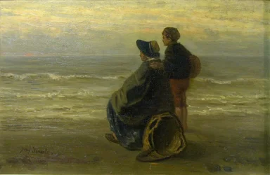 Mère et enfant sur un rivage
