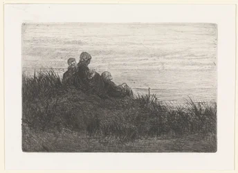 Paysage de dunes avec mère et enfants