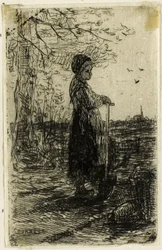 Fille avec une bêche