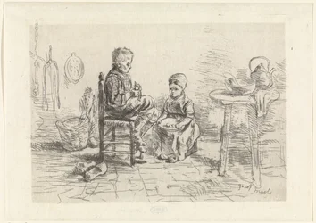 Intérieur de cuisine avec deux enfants