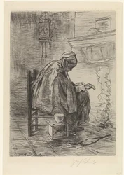 Vieille femme près de la cheminée