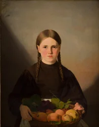 Une fille avec un panier de fruits