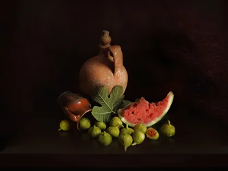 Nature morte aux figues et à la pastèque