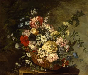 Nature morte avec fleurs dans un panier, vers 1780-1790
