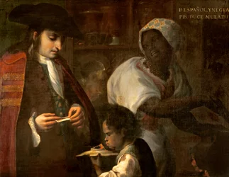 Un Espagnol et une femme noire donnent naissance à une mulâtresse, vers 1715
