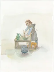 Un cuisinier médiéval préparant de la nourriture, 2004