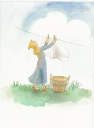 Une fille médiévale étendant le linge, 2004