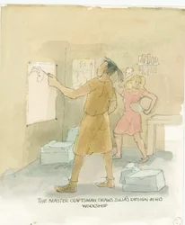 Le maître artisan dessine les motifs pour le sol en mosaïque de Julia, 2003