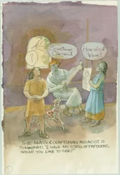 Deux personnages parlant à un maître artisan et mosaïste, 2003
