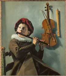 Garçon jouant de la flûte (peinture sur toile)