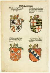 Armoiries des évêques (recto et verso) de Das Concilium so zu Constantz, planche 26 de Gravures sur bois de livres du XVIe siècle