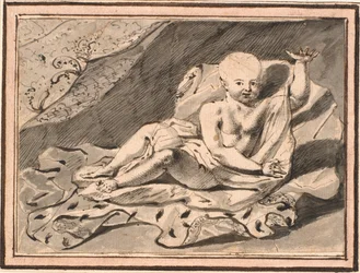 Putti, allongé sur une cape d