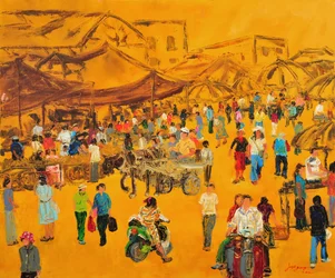 Marché en plein air très animé