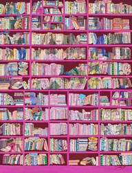 Des étagères roses aux couleurs vives