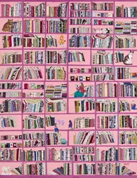 Une bibliothèque rose et chaleureuse