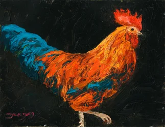 La démarche assurée du coq plein de vie
