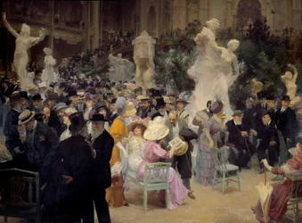 Belle Époque : « Un vendredi au Salon des artistes français ». Des membres de la bourgeoisie parisienne se réunissent à l