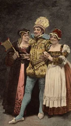 Un limosin (limousin) avec deux femmes. Pantagruel. Illustration de Jules Garnier. Dans "Rabelais et l