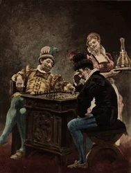 Men playing chess. Gargantua. llustration by Jules Garnier. In “Rabelais et l