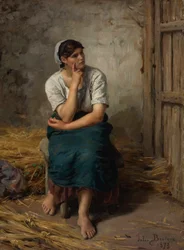 French: Paysanne au Repos Peasant Girl Resting