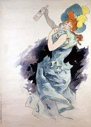 Affiche publicitaire pour Dubonnet, femme avec une bouteille, par Jules Chéret