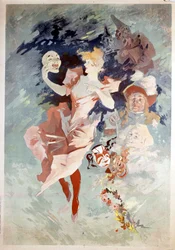 Affiche de carnaval par Jules Chéret : femme avec masque, B.N. Paris. XIXe siècle.