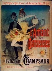 Affiche publicitaire pour « The Lover of Dancers », un roman de Félicien Champsaur, 1888