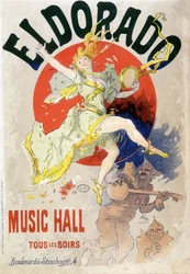 Affiche pour le Music Hall programmé chaque soir au Théâtre Eldorado, boulevard de Strasbourg à Paris. Vers 1900 (lithographie)
