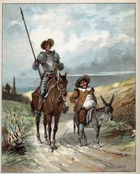 Don Quichotte et Sancho Panza - illustration tirée de Histoire de Don Quixote (Don Quixote) - 1887 - par Miguel de Cervantes Saavedra (1547-1616)