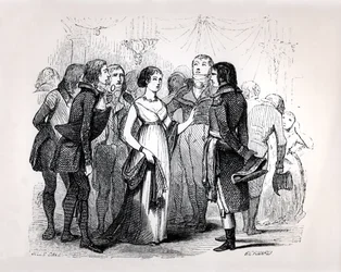 Madame de Stael (1766-1817) interrogeant Napoléon Bonaparte (1769-1821) sur les meilleures femmes, de 