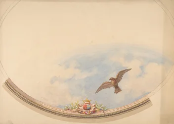 Conception pour un plafond peint avec des nuages et un aigle planant, seconde moitié du 19ème siècle