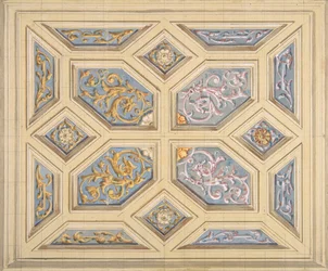 Conception pour un plafond à caissons décoré de rinceaux, 1840-97