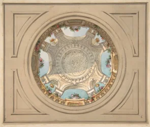 Conception pour un plafond avec une balustrade en trompe-l