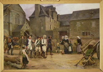 Les révolutionnaires de Fouesnant rassemblés par la Garde nationale en 1792, vers 1886-87