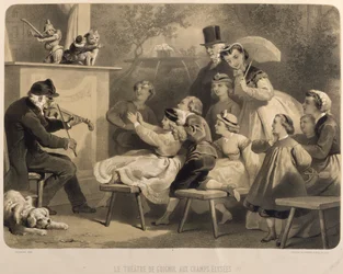 Le Théâtre Guignol, Champs-Élysées, gravé par Claude Regnier, Bettanier et Morion