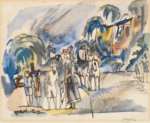 Paysage du sud avec figures et chevaux