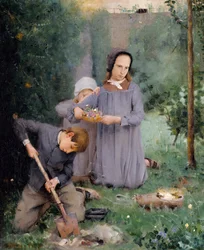 Enfants enterrant un oiseau, 1878