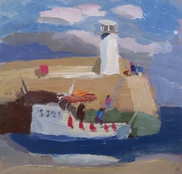 Figures sur un mur de port, Cornouailles